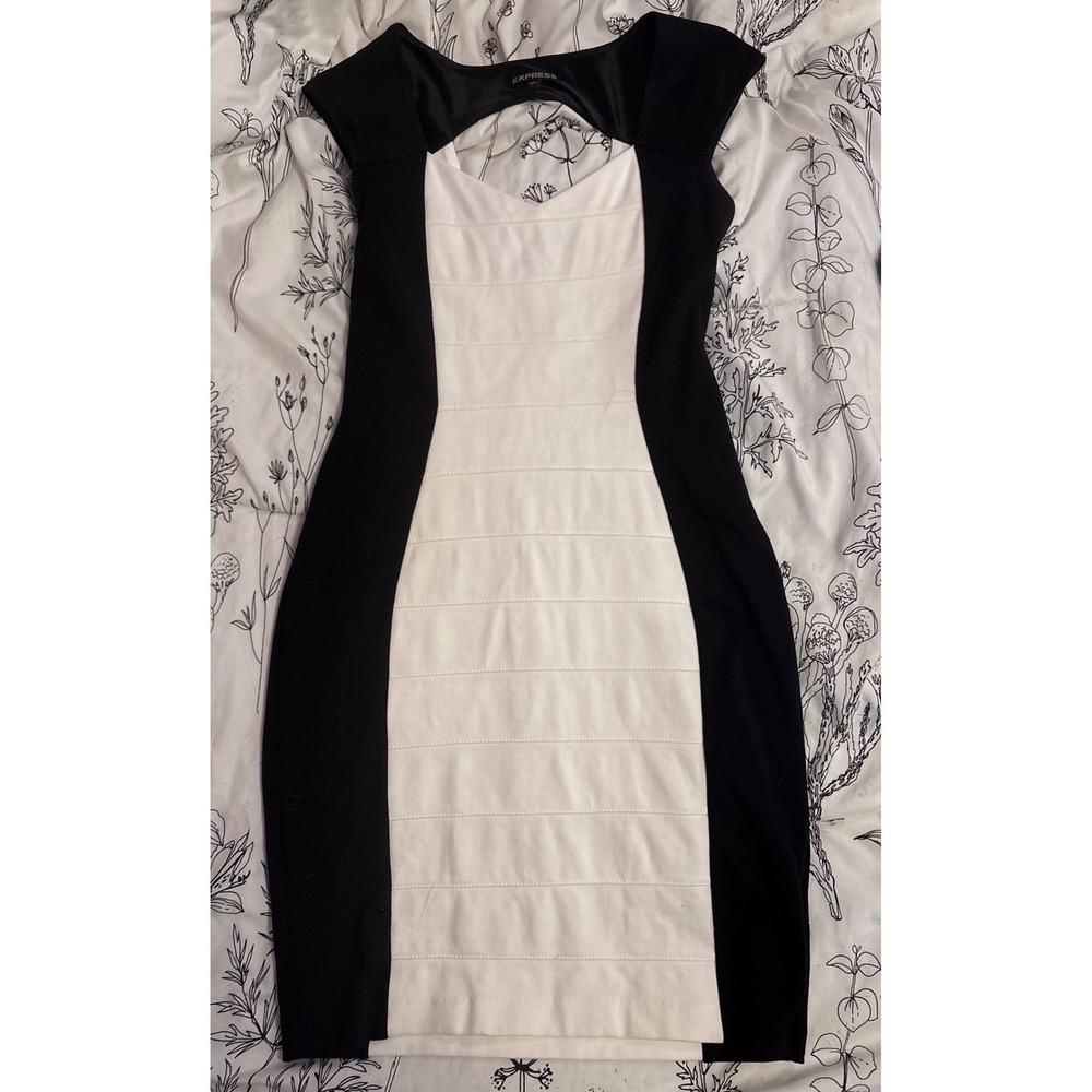 Express Black & White Sleeveless Slimming Cut Bodycon Mini Dress, Size‎ 6